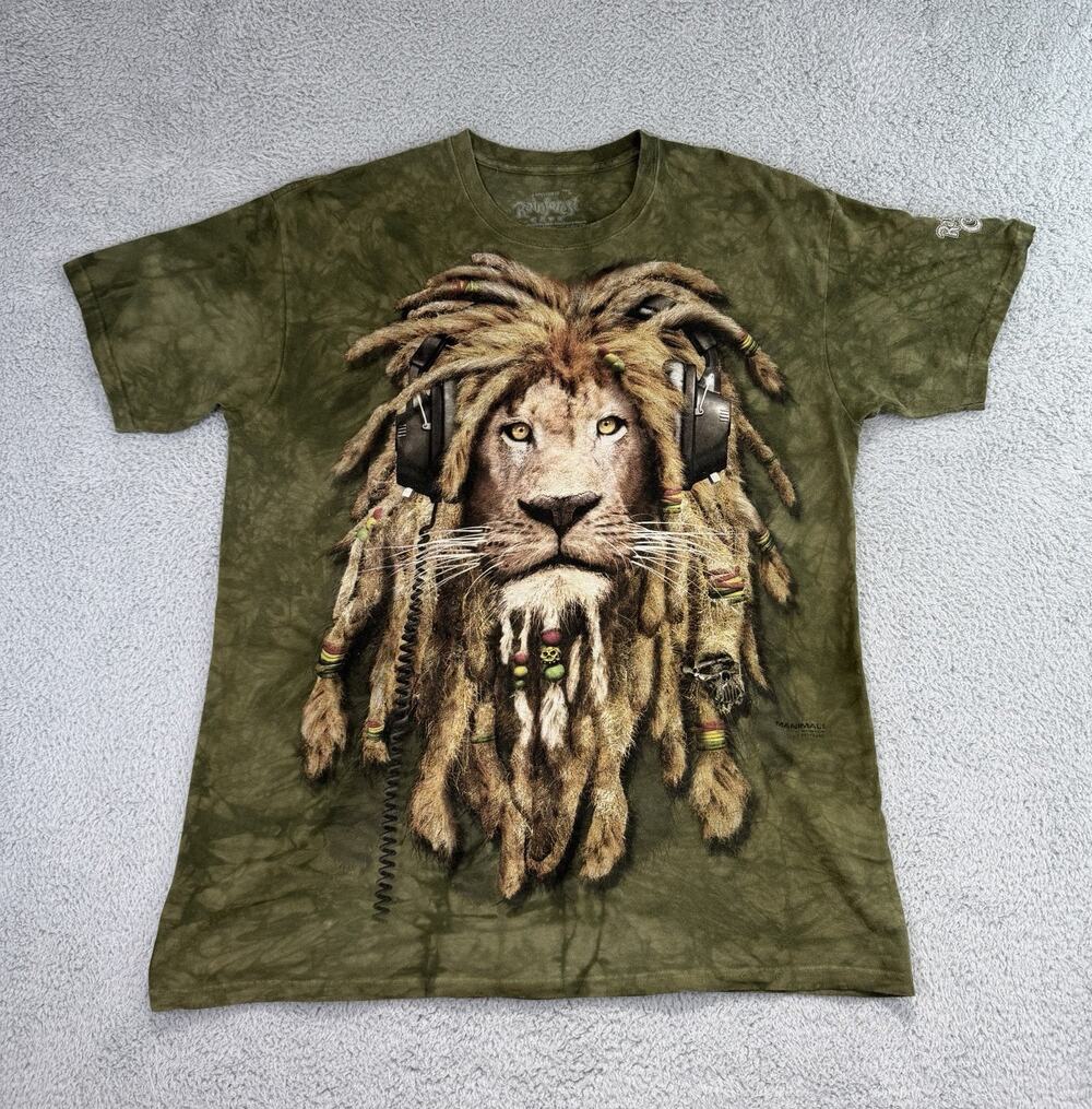 DJ Jahman Rasta Lion Headphones Jungle Beats Green T-Shirt Mountain Mens L 2011